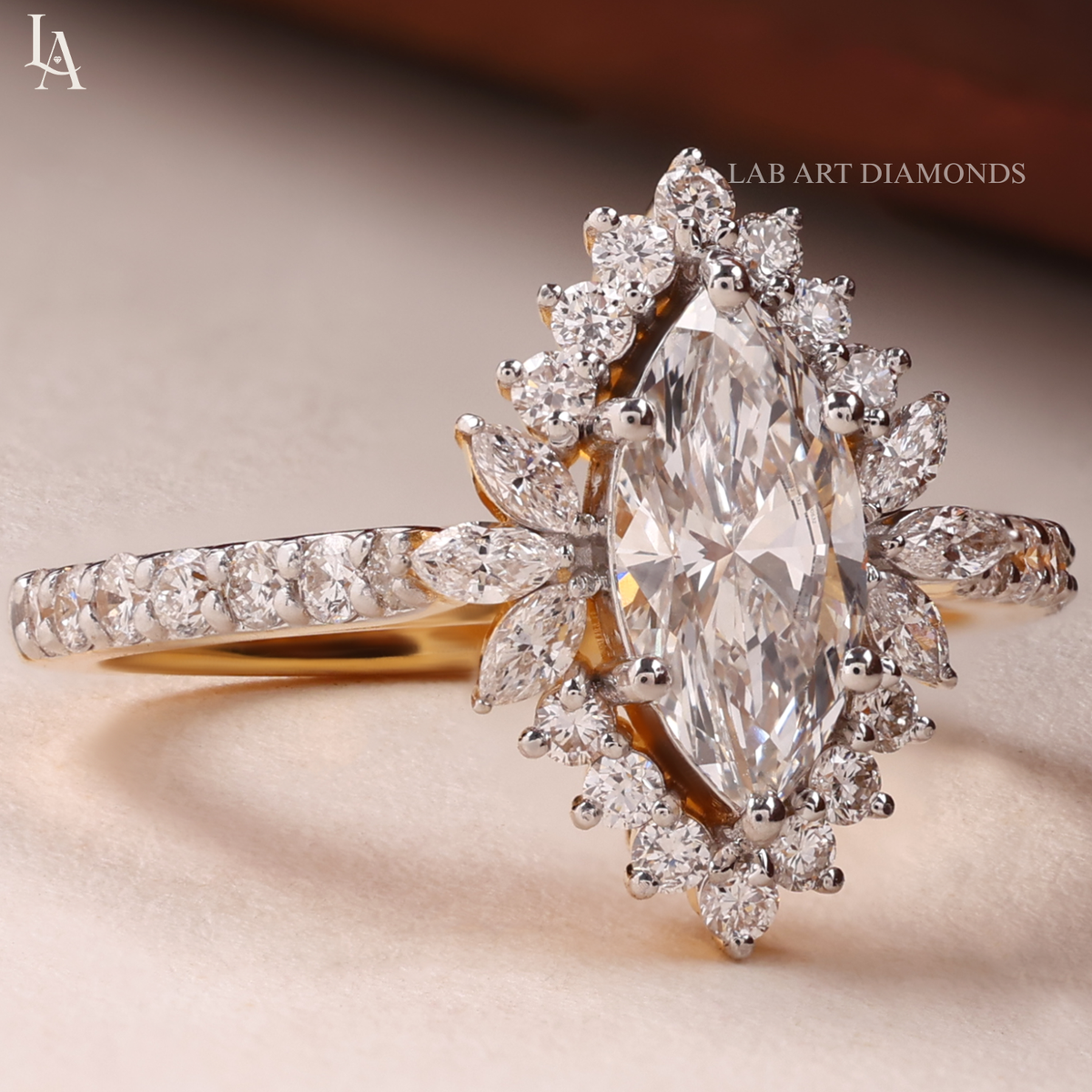 Marquise Cut Halo Engagement Ring