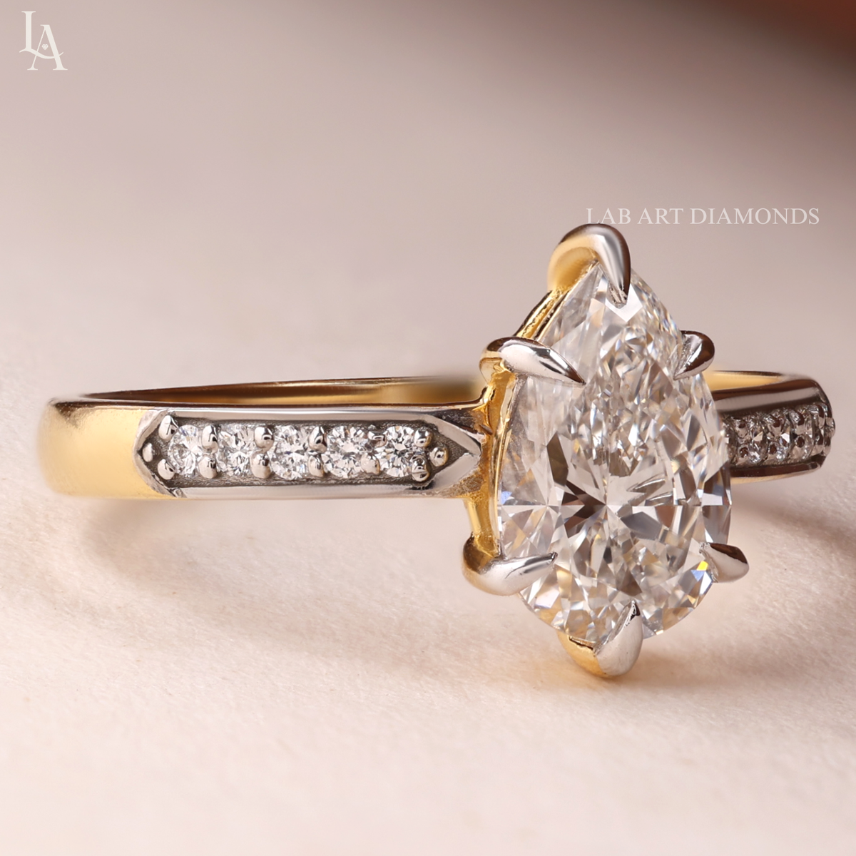 Pear Cut Tapered Pave Band Engagement Ring