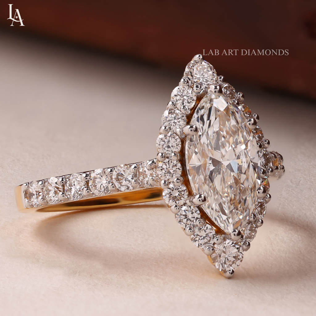 Marquise Cut Halo Engagement Ring