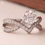 Round Cut Pave Crossover V Band Diamond Ring