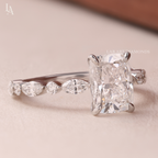 Cushion Cut Marquise Accent Solitaire Engagement Ring