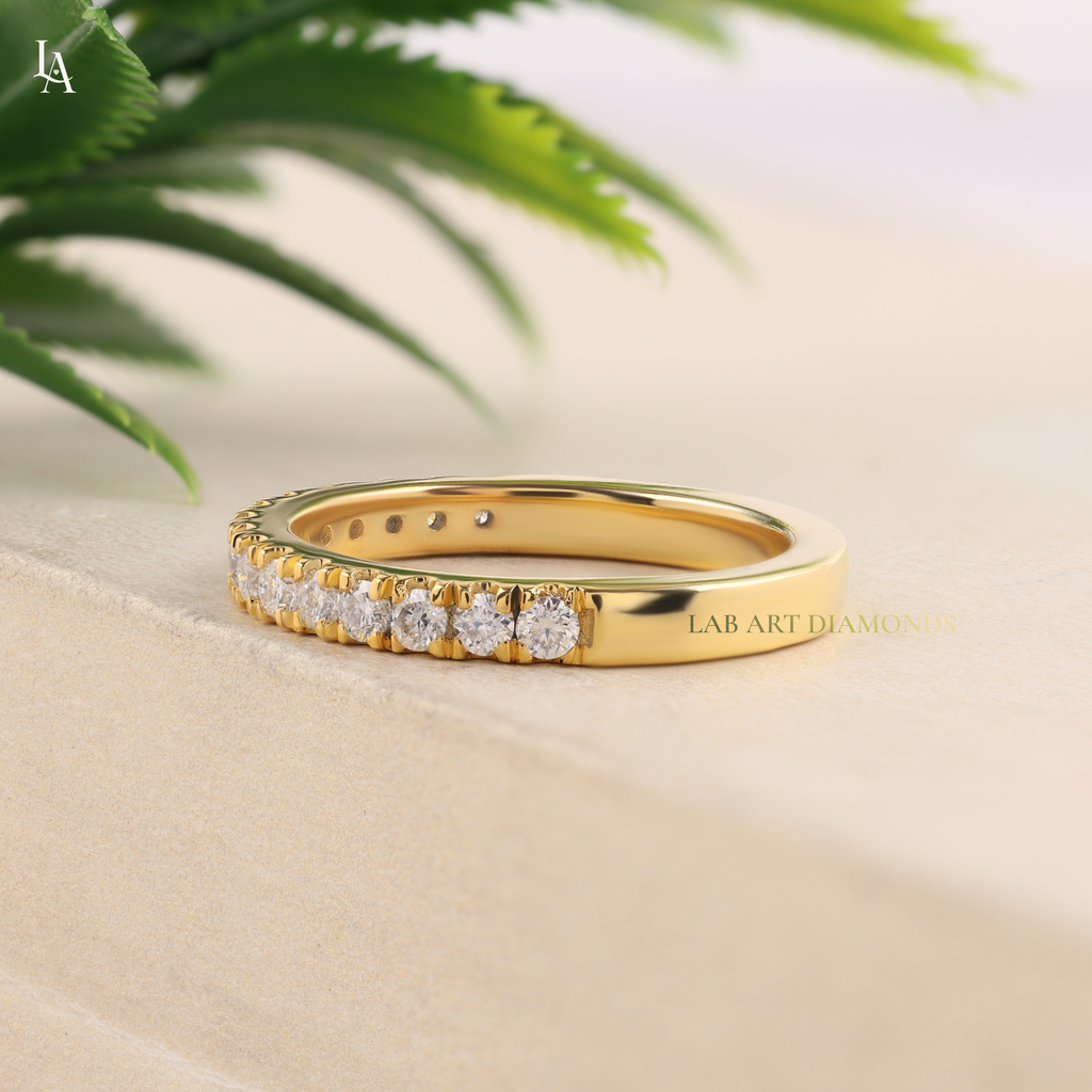Round Cut Half Pave Eternity Band