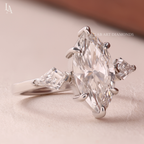 Marquise Cut 3 Stone Kite Side Art Deco Engagement Ring