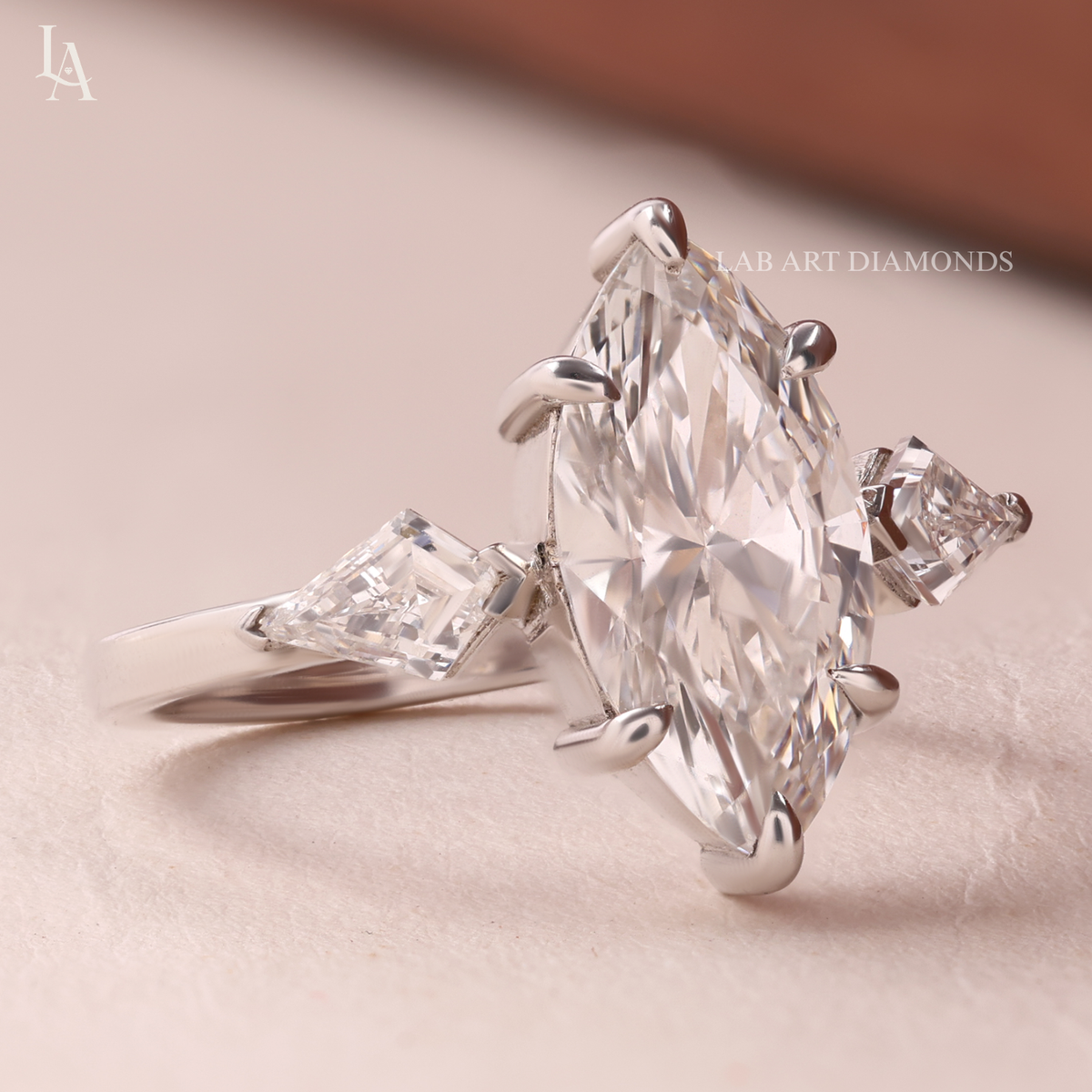 Marquise Cut 3 Stone Kite Side Art Deco Engagement Ring