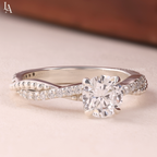 Beaded Twist Milgrain Pave Engagement Ring