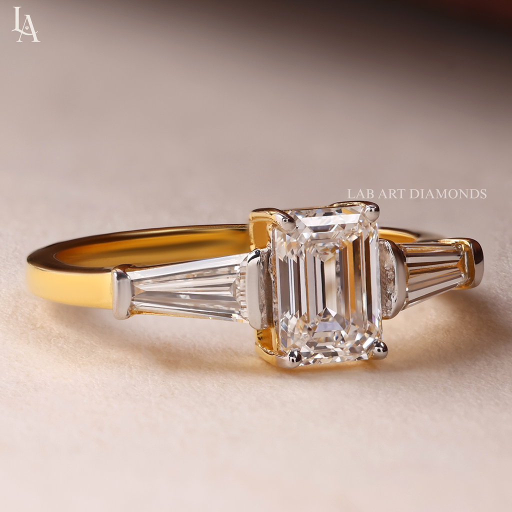 Emerald Cut Three Stone Engagement Ring