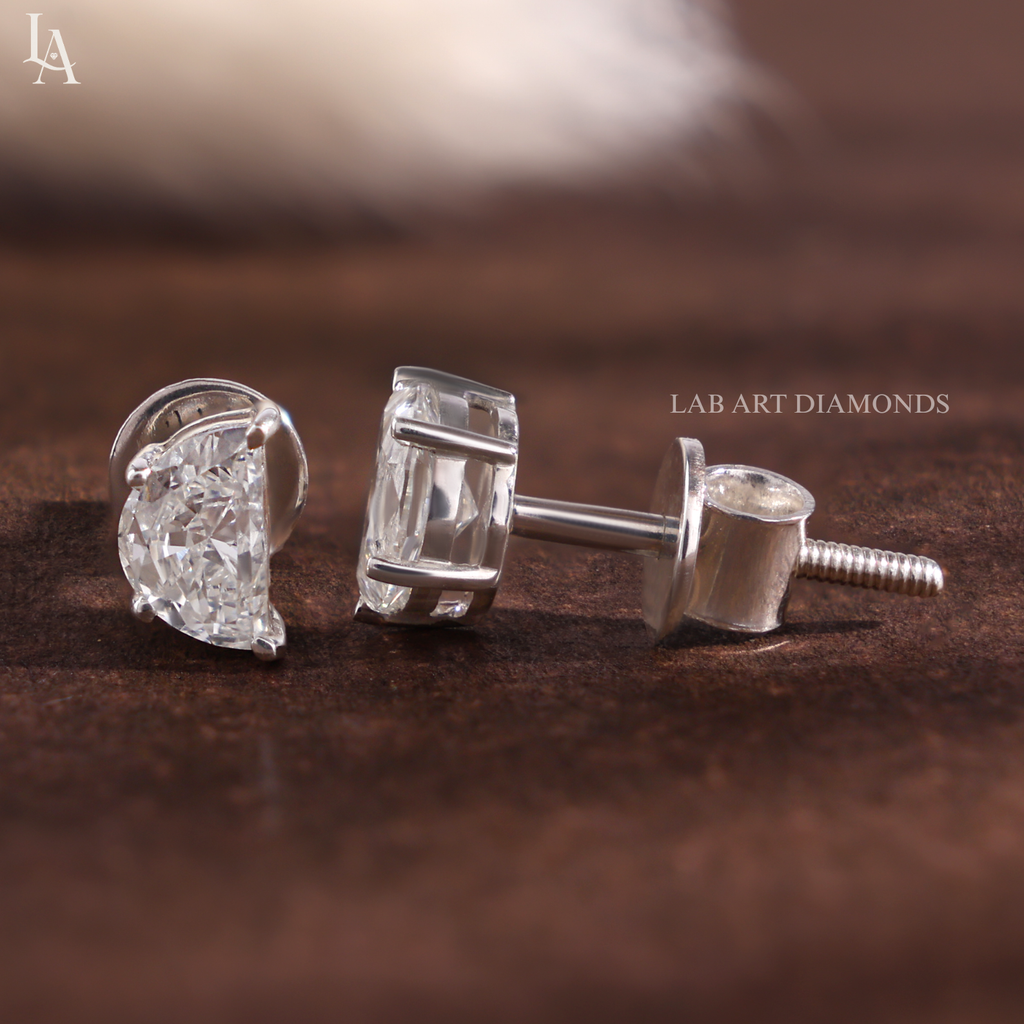 half Moon Cut Solitaire Stud Earrings