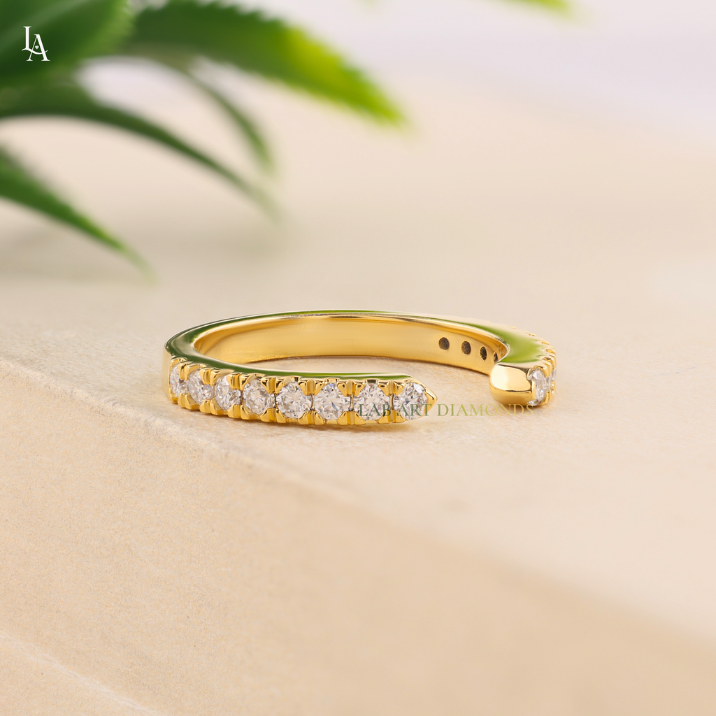 Modern Open Cuff Round Pave Half Eternity Adjustable Band
