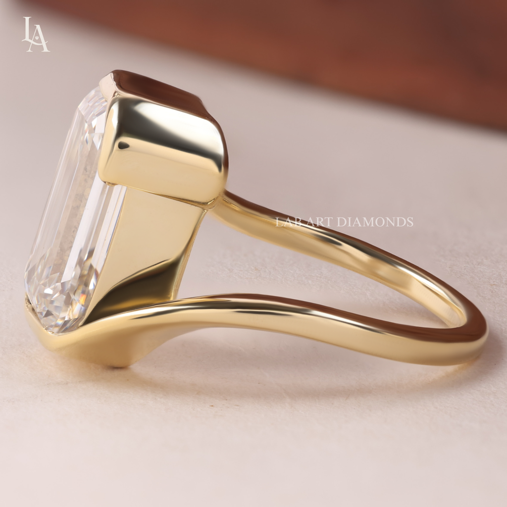 Emerald Cut Bezel Bypass Solitaire Ring