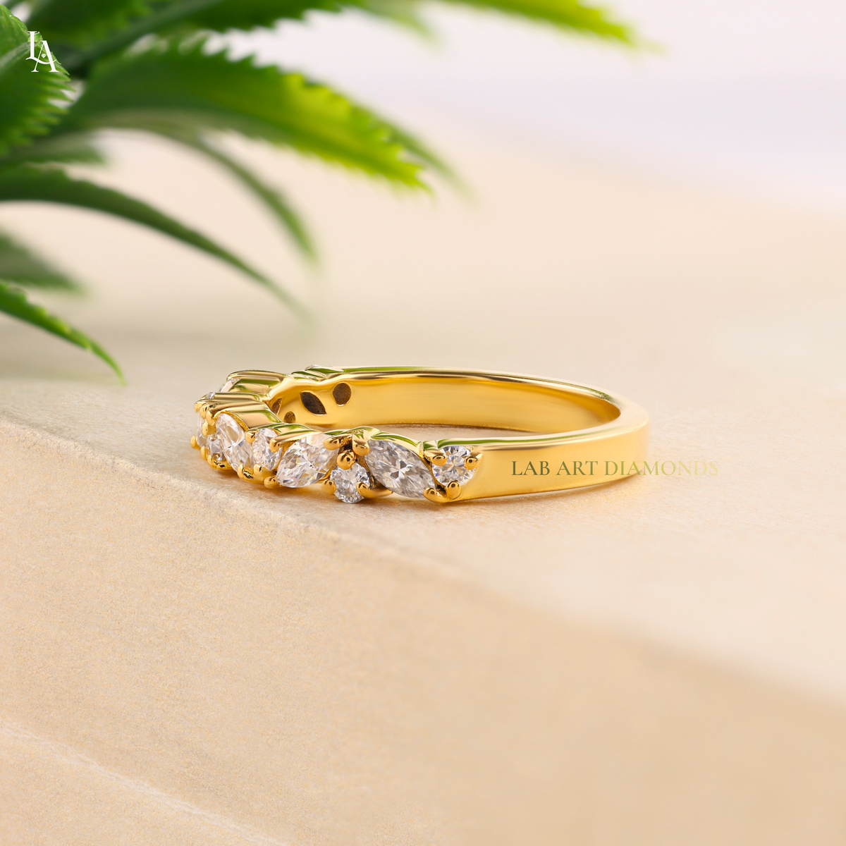 Marquise Cut Cluster Leaf Band