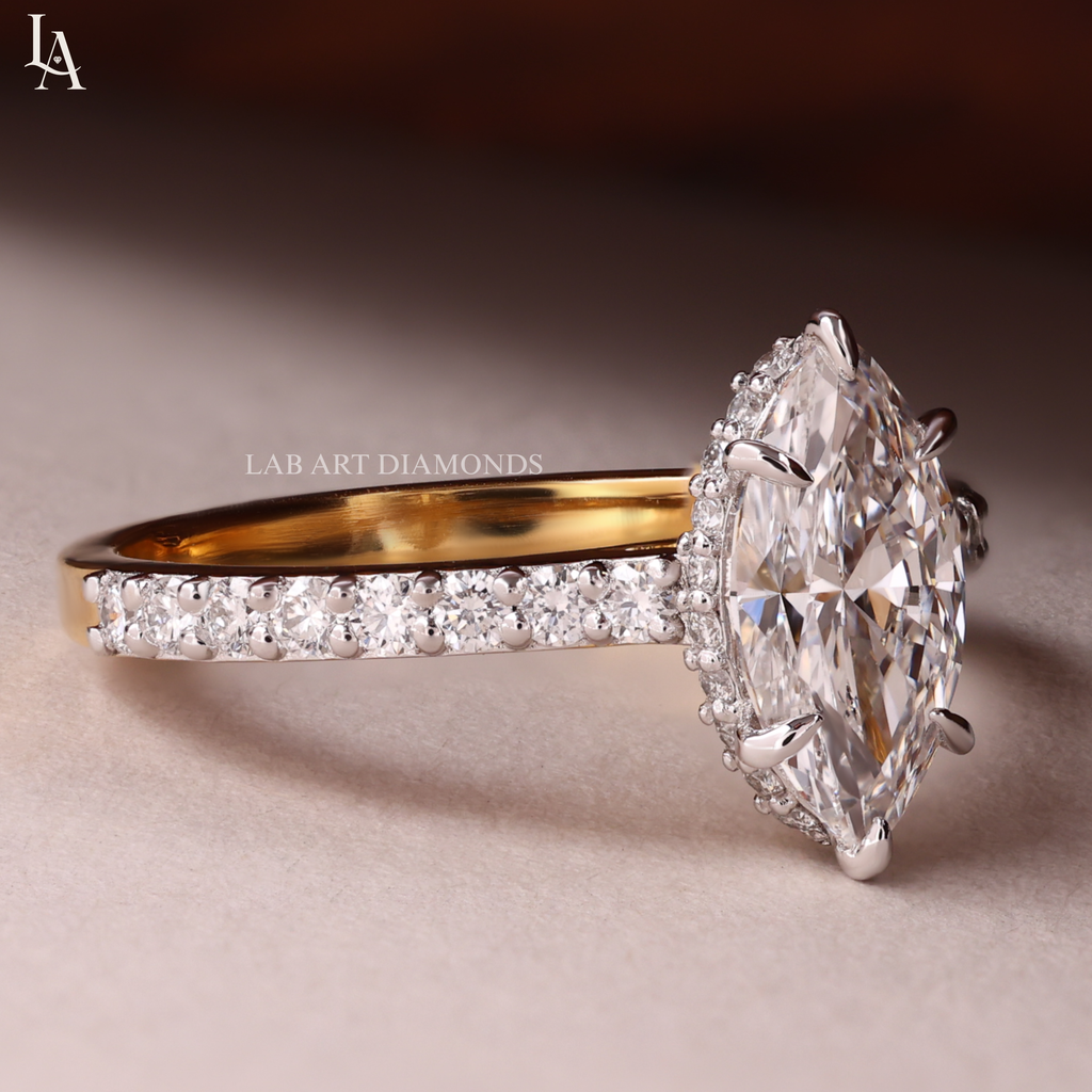 Marquise Cut Hidden Halo Engagement Ring