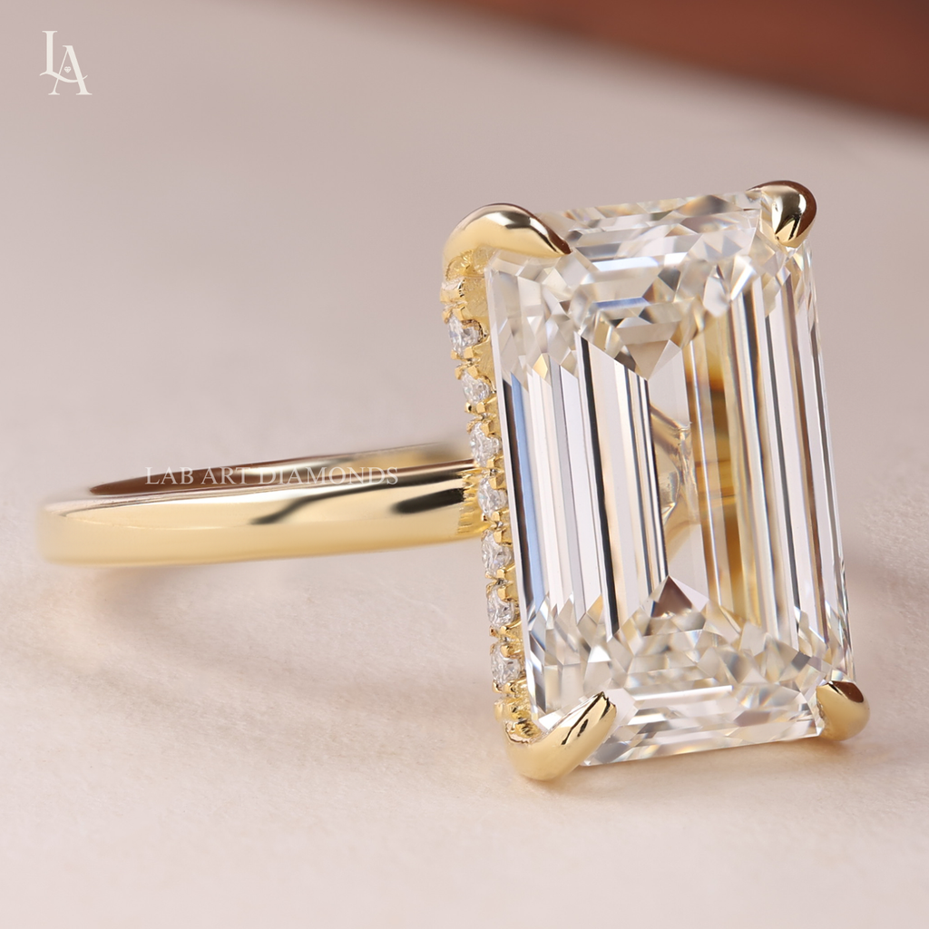 Emerald Cut Hidden Halo Solitaire Engagement Ring