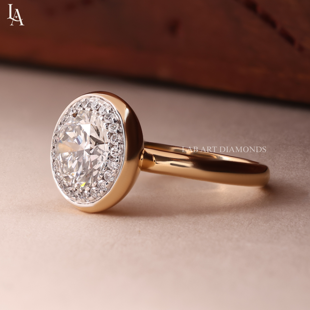 Round Cut Bezel Set Halo Engagement Ring