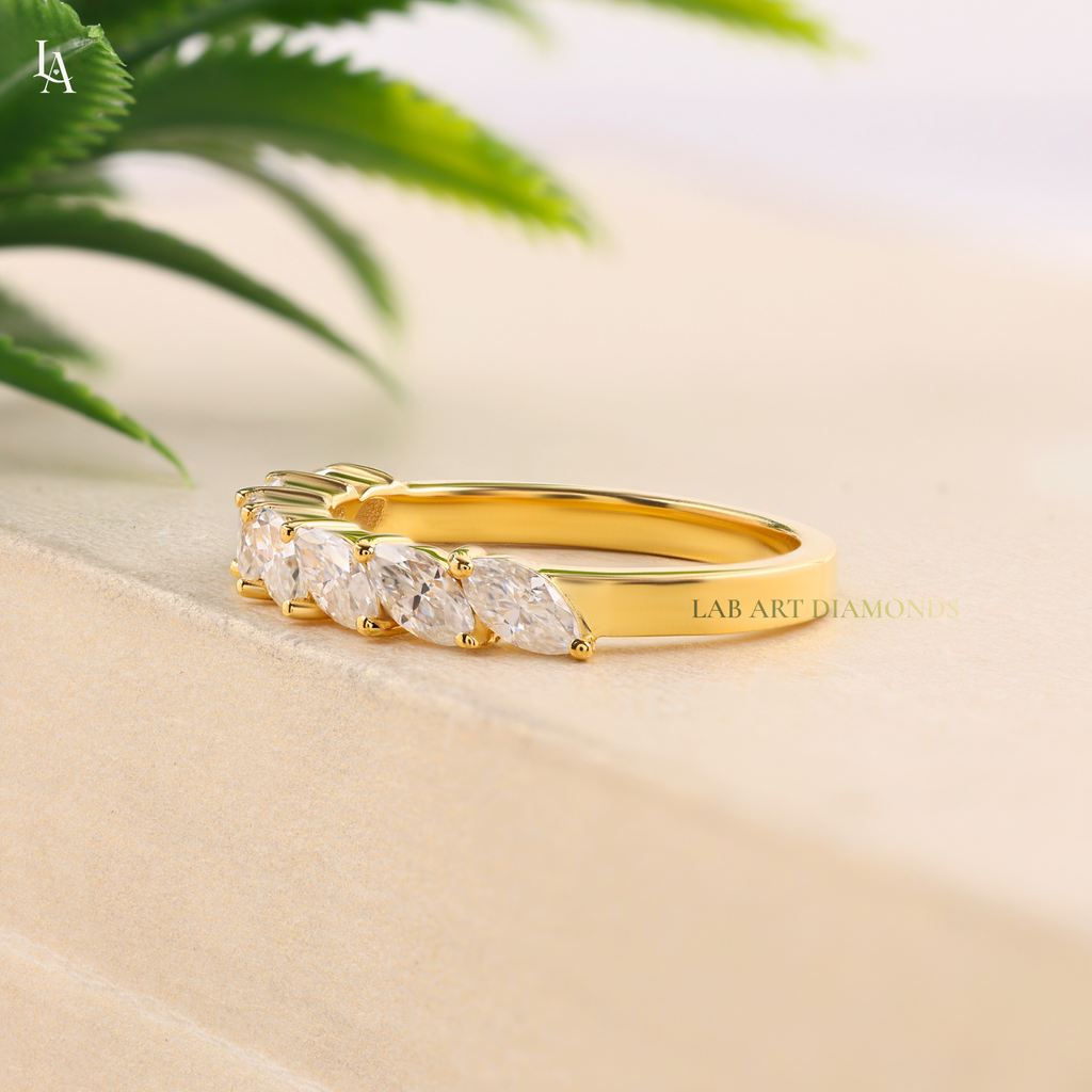 Slanted Leaf Marquise 7 Stone Half Eternity Band