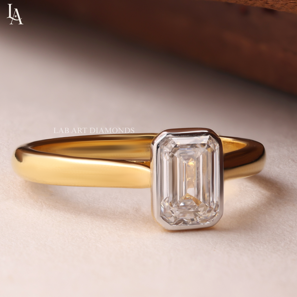 Emerald Cut Bezel Set Engagement Ring