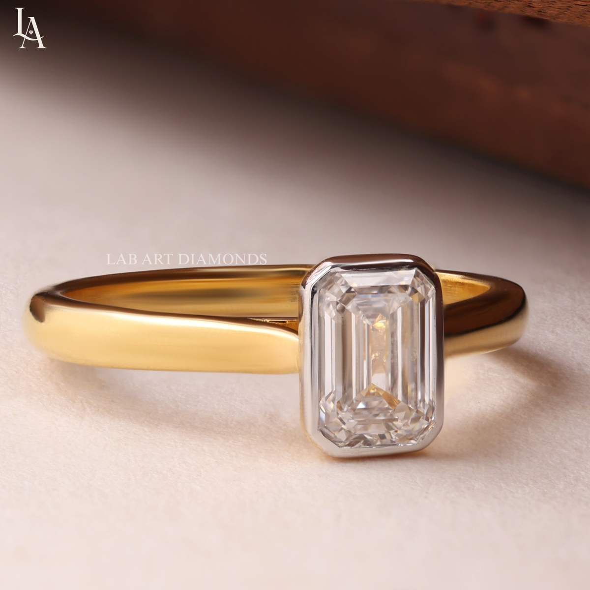 Emerald Cut Bezel Set Engagement Ring