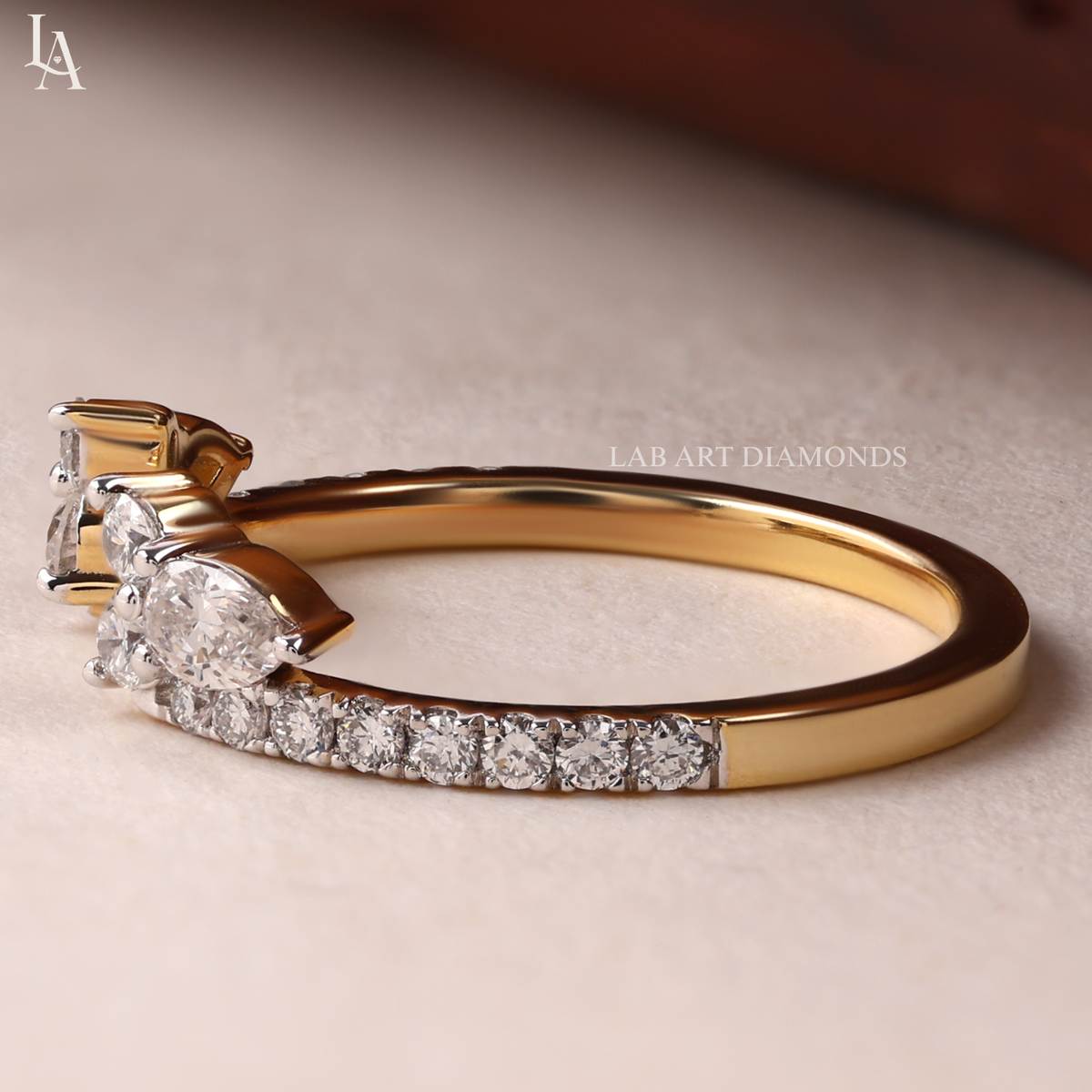 Pear Cut Double Cluster Band