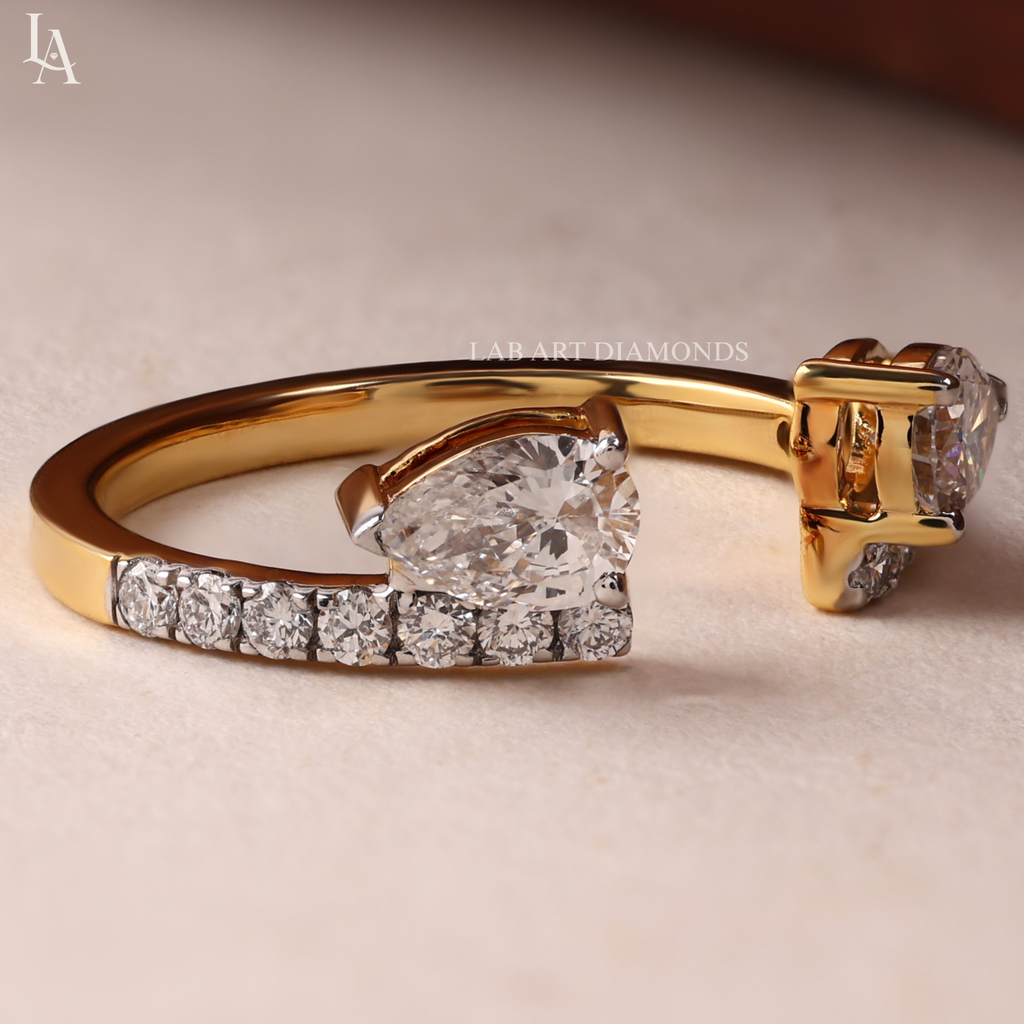 Pear Cut Open Cuff Toi et Moi Two Stone Ring