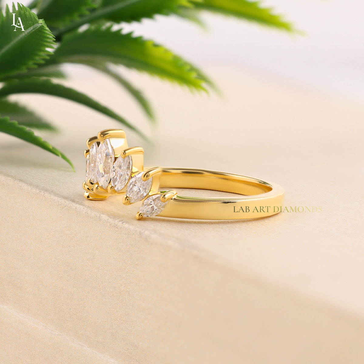 Nature Inspired Marquise Petal Crown Curved Band