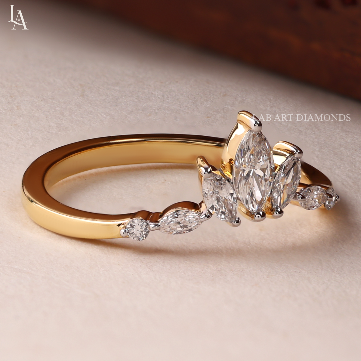 Curved Marquise Crown Wedding Band