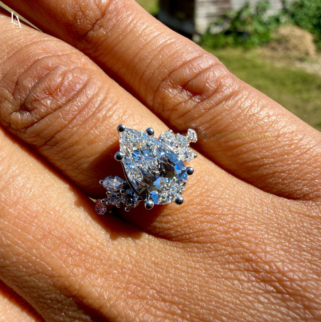 Pear Cut Cluster Engagement Ring