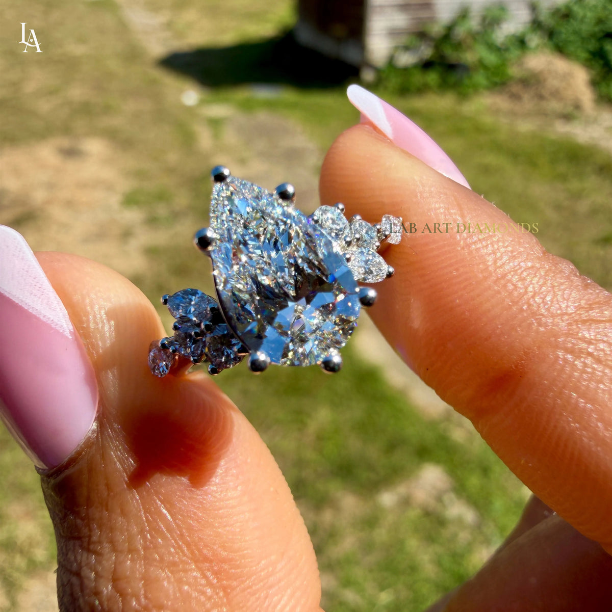 Pear Cut Cluster Engagement Ring