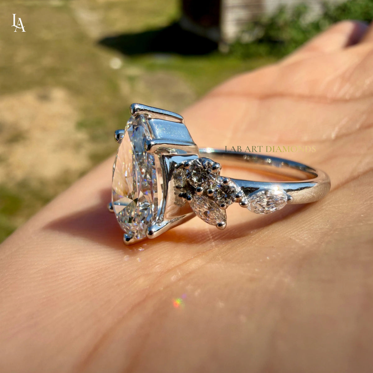 Pear Cut Cluster Engagement Ring
