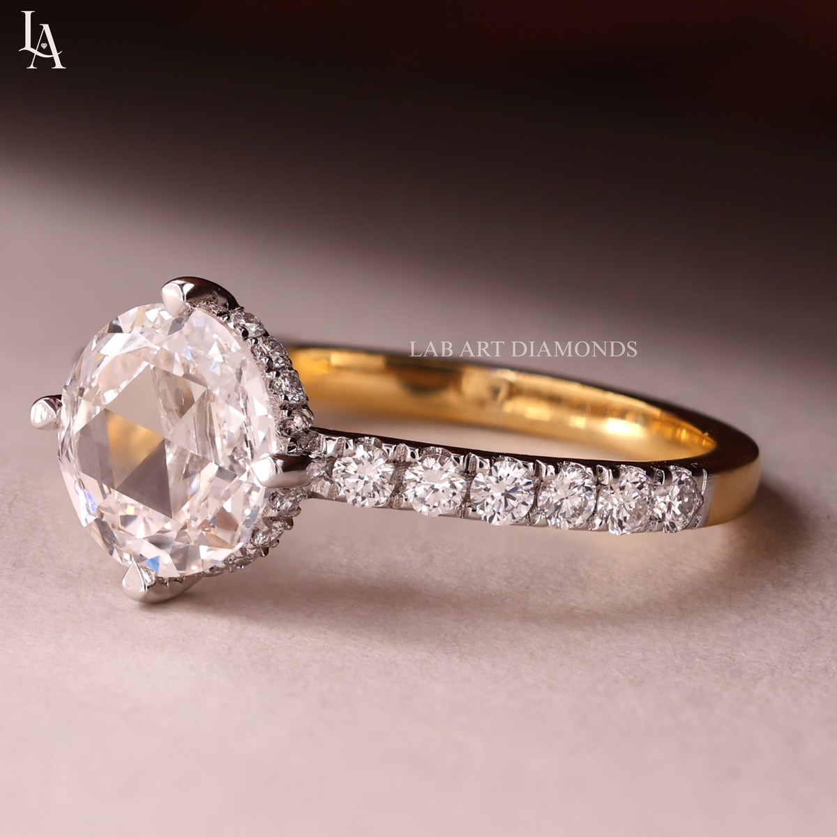 Round Rose Cut Hidden Halo Engagement Ring