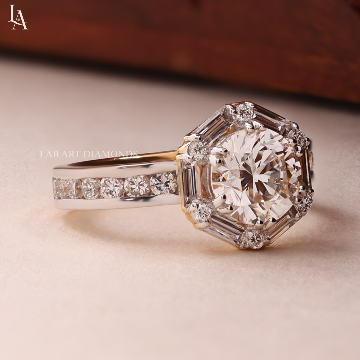 Round Cut Art Deco Halo Engagement Ring