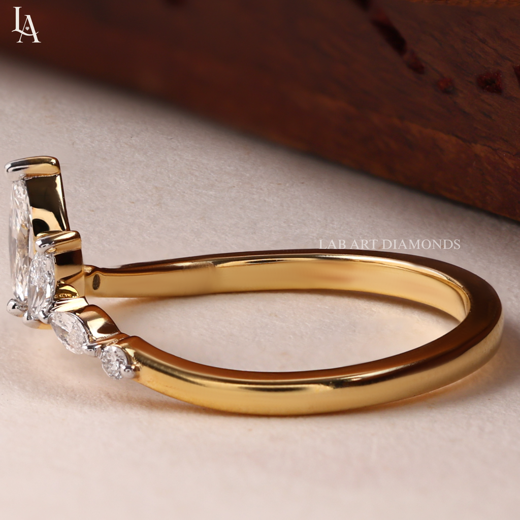 Curved Marquise Crown Wedding Band