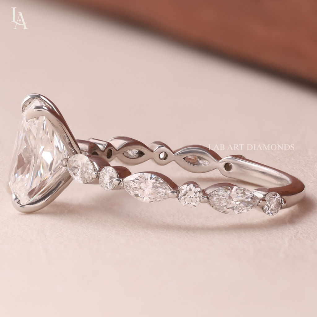 Cushion Cut Marquise Accent Solitaire Engagement Ring