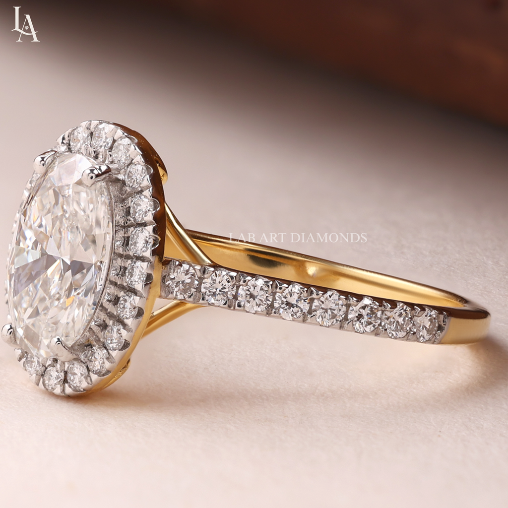 Oval Cut Halo Pave Band Wedding Ring
