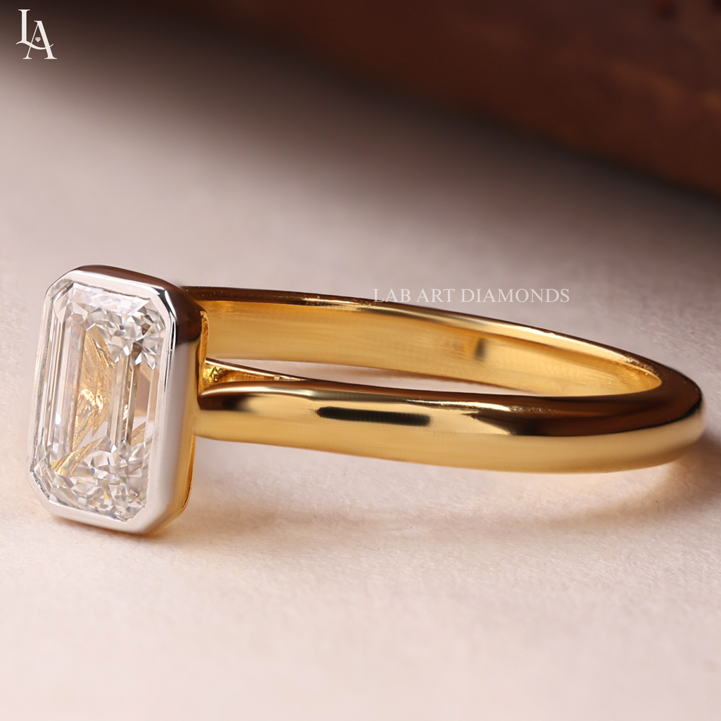 Emerald Cut Bezel Set Engagement Ring