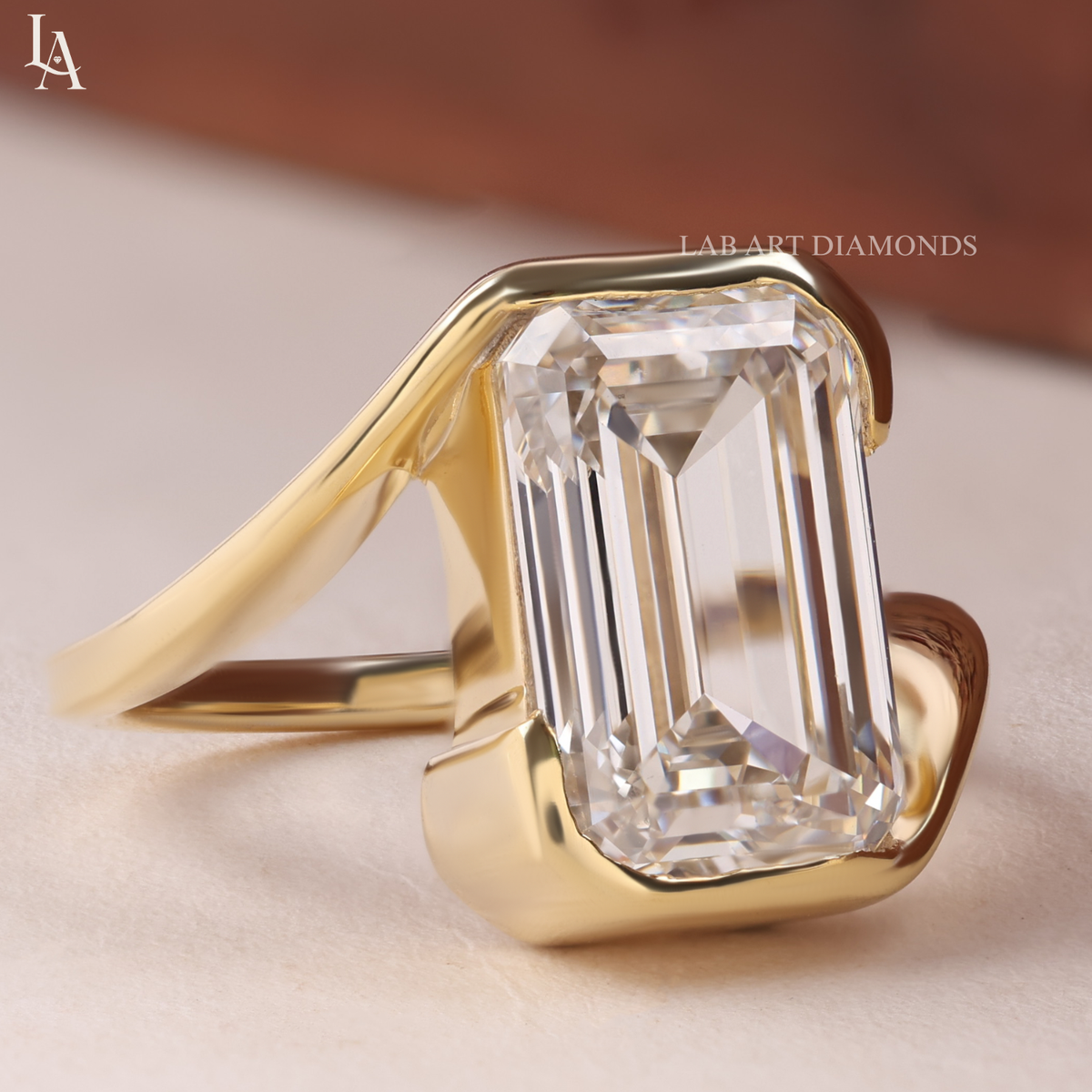 Emerald Cut Bezel Bypass Solitaire Ring