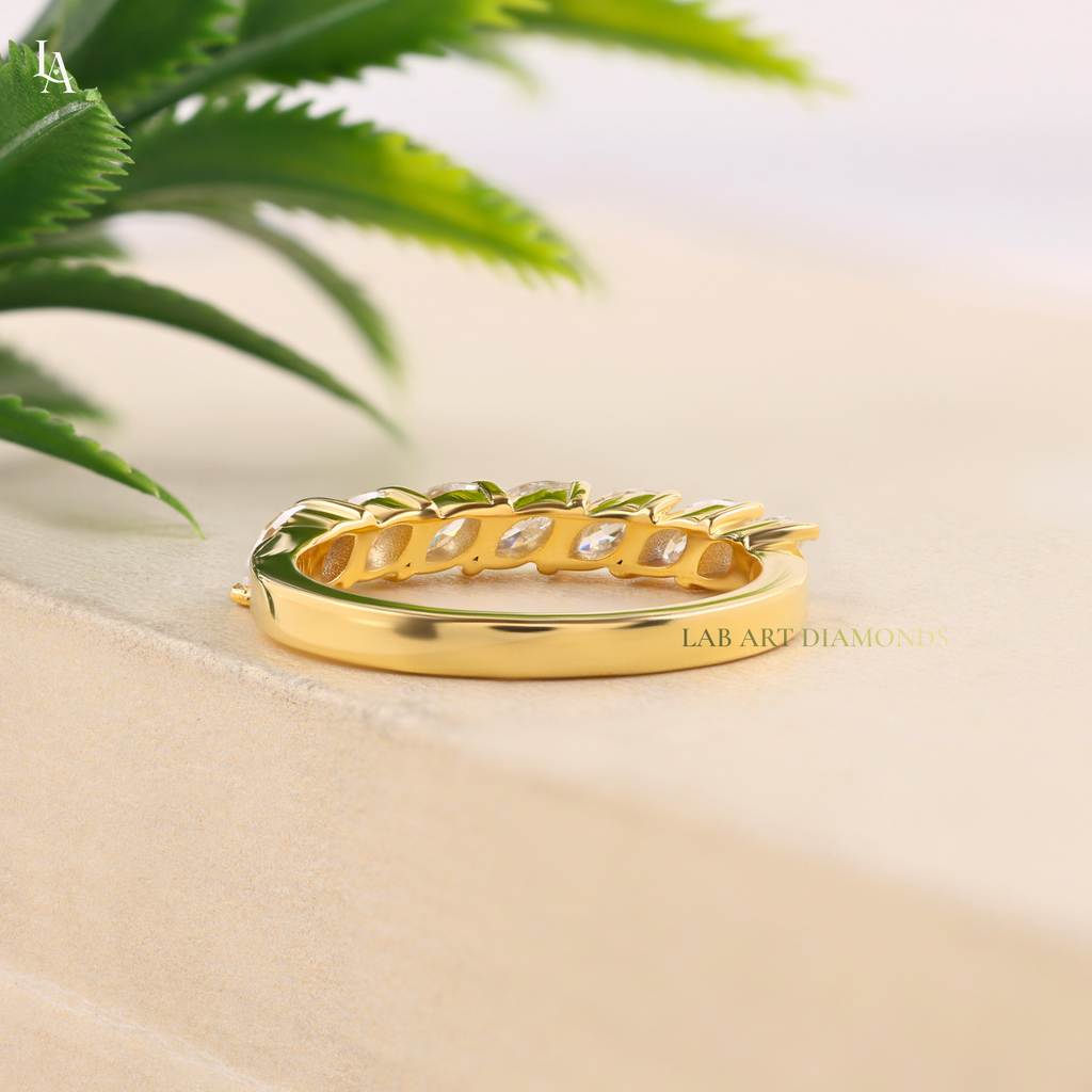 Slanted Leaf Marquise 7 Stone Half Eternity Band