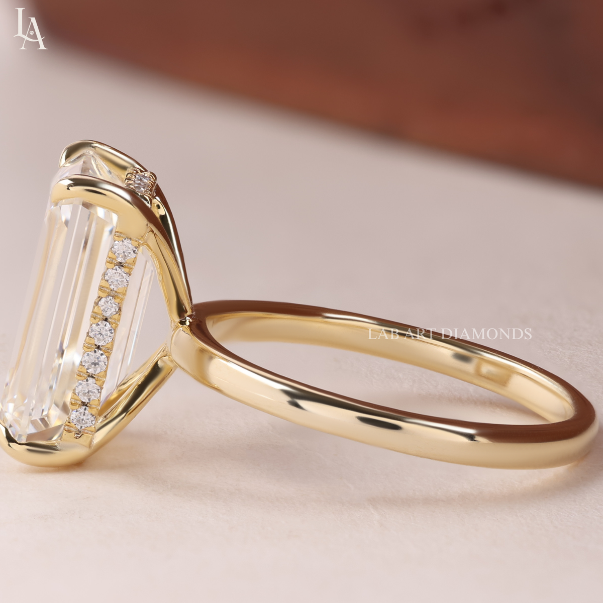 Emerald Cut Hidden Halo Solitaire Engagement Ring