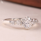 Round Cut Cascading Side Stones Engagement Ring