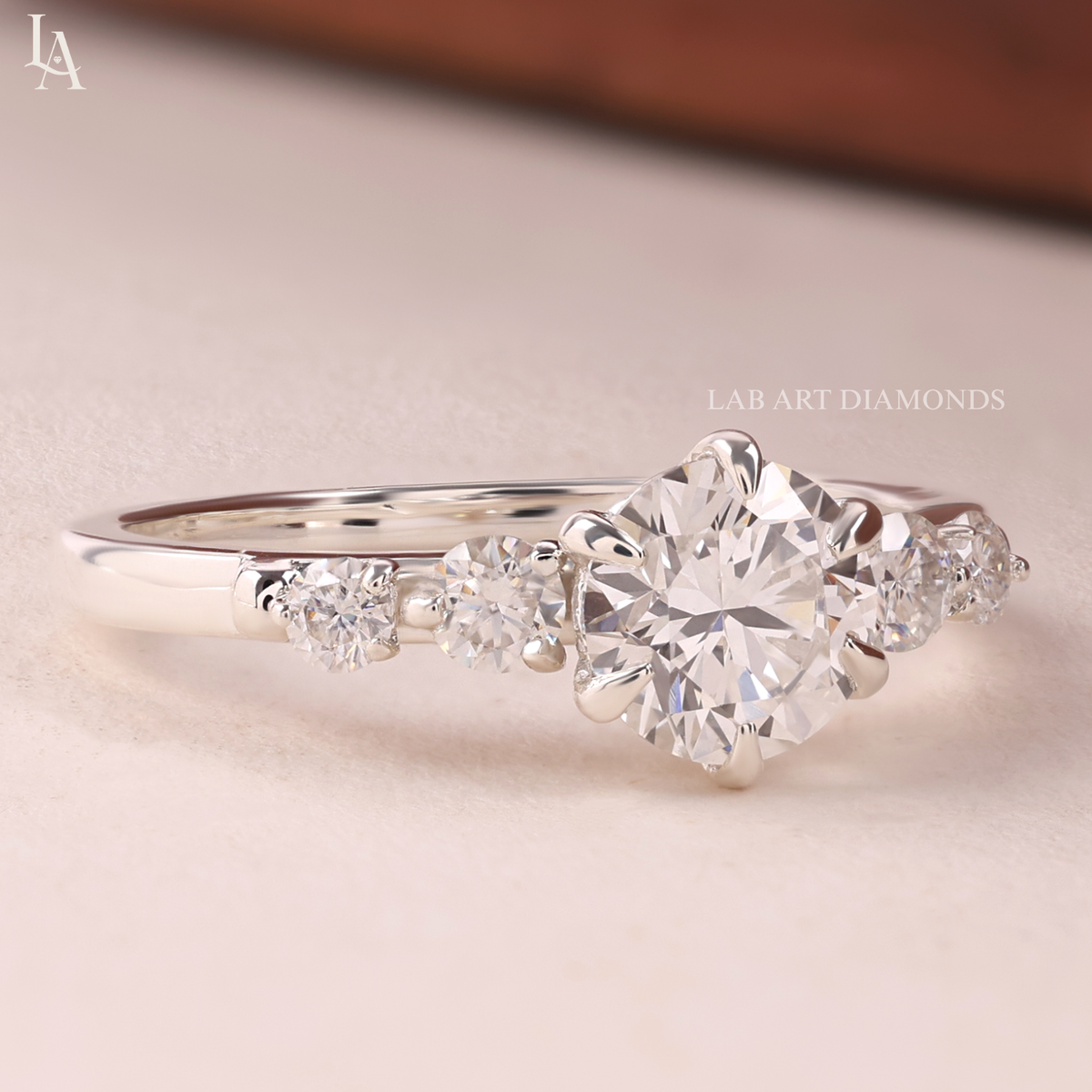 Round Cut Cascading Side Stones Engagement Ring