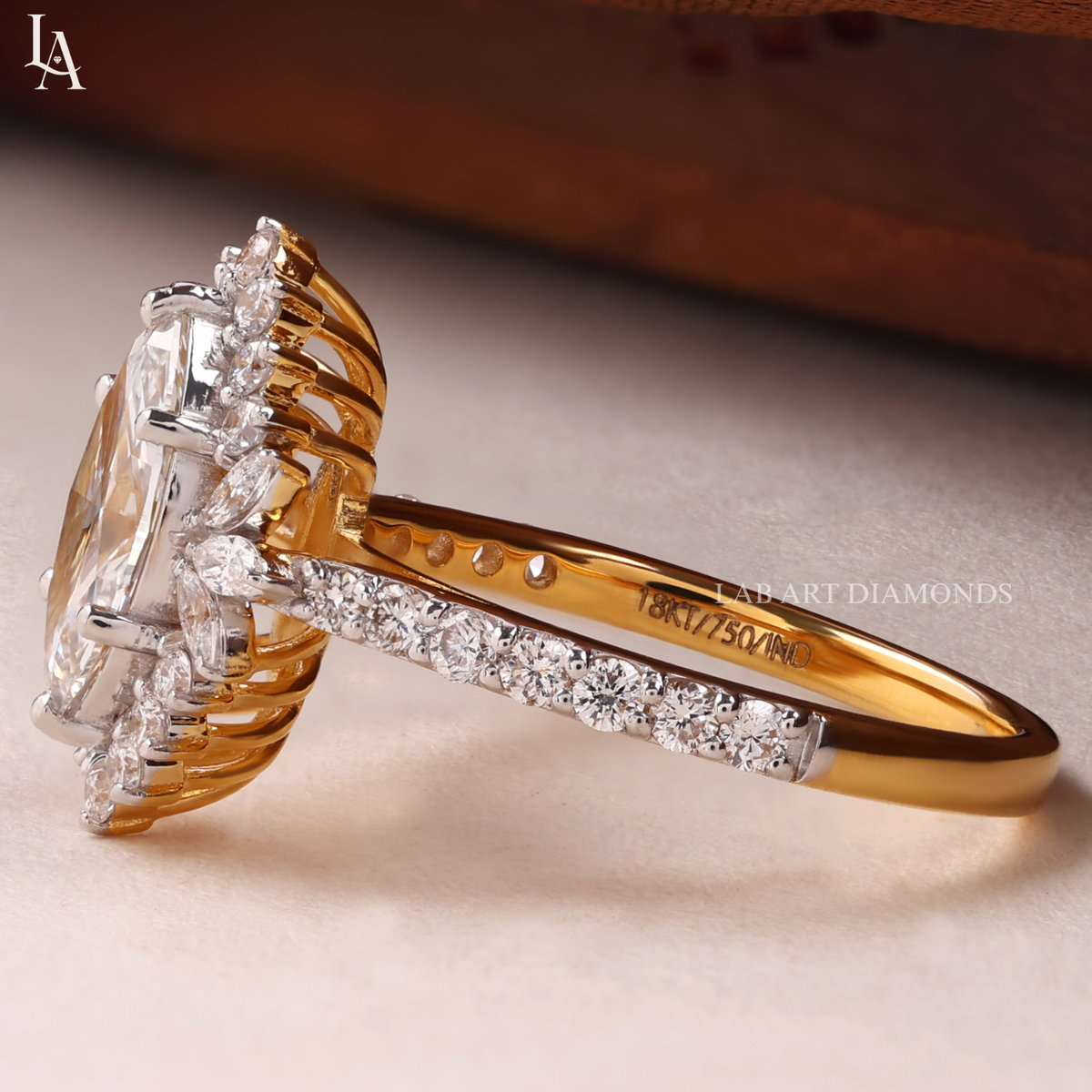 Marquise Cut Halo Engagement Ring