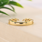 Floral Cluster Marquise Wide Leaf Wedding Band