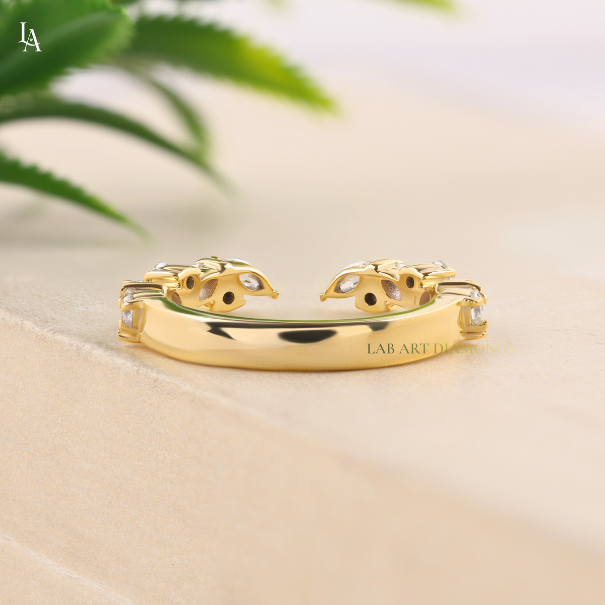 Floral Cluster Marquise Wide Leaf Wedding Band