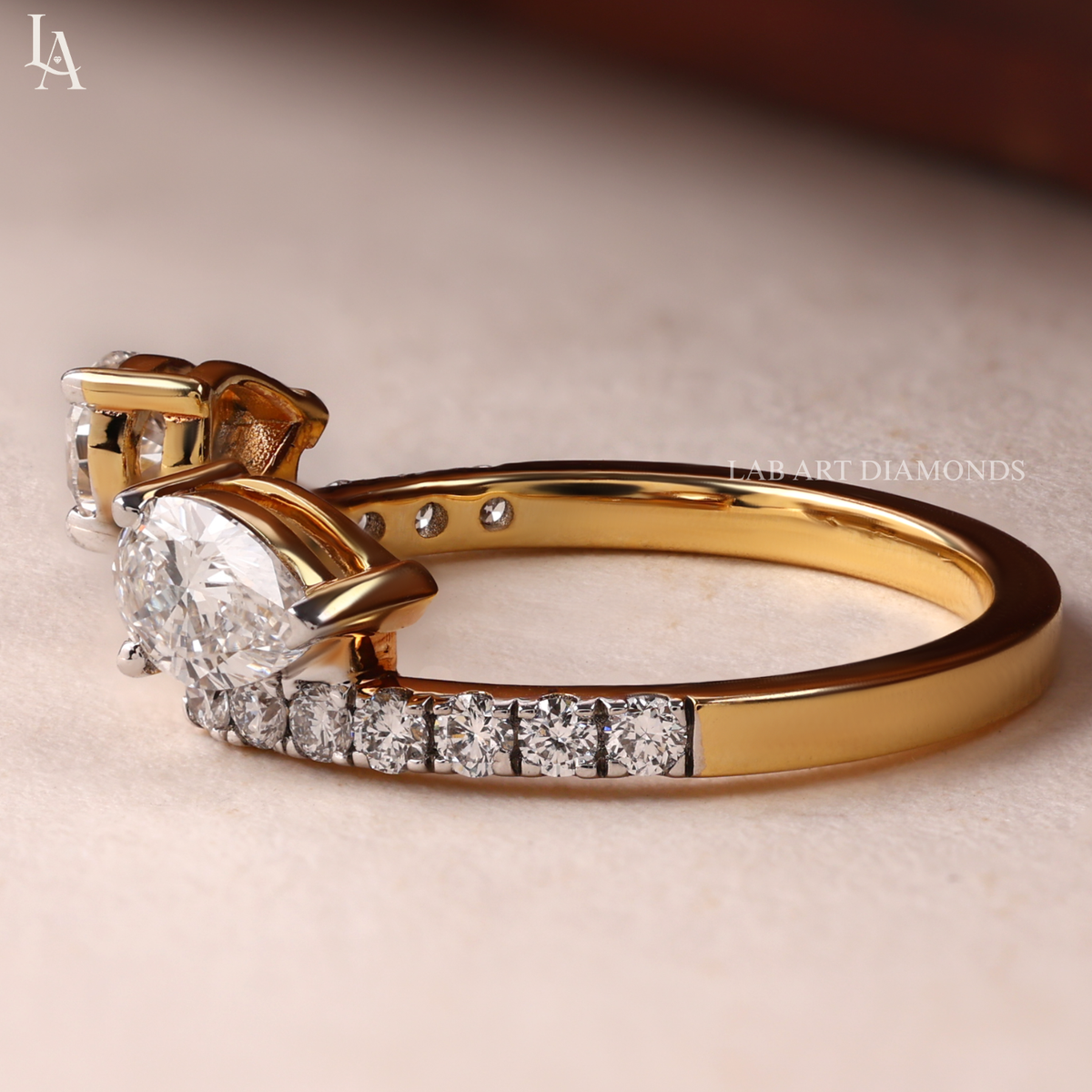 Pear Cut Open Cuff Toi et Moi Two Stone Ring