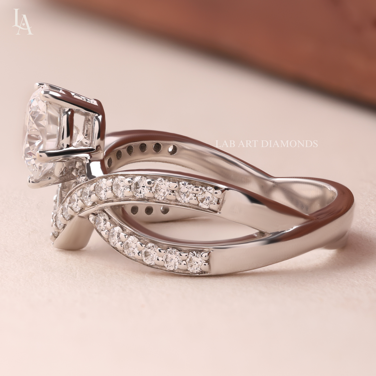 Round Cut Pave Crossover V Band Diamond Ring