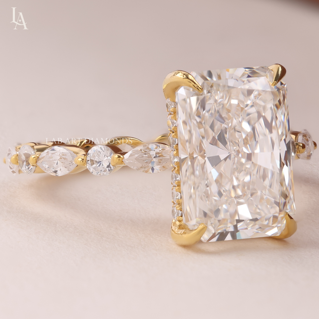 Radiant Cut Hidden Halo Marquise Eternity Engagement Ring