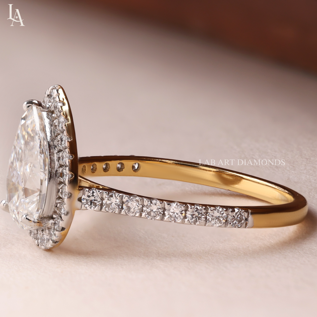 Pear Cut Halo Pave Band Engagement Ring