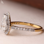Pear Cut Halo Pave Band Engagement Ring