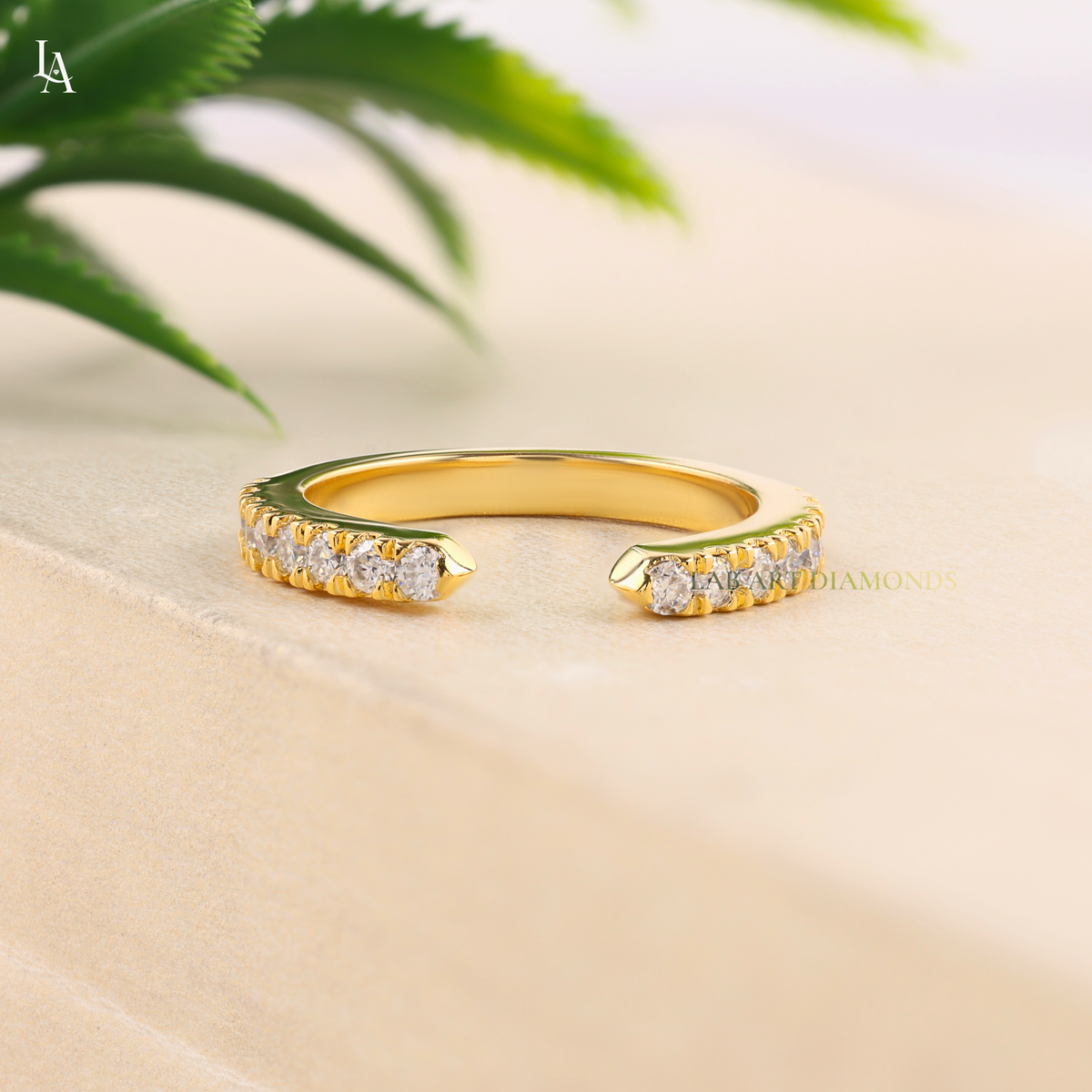 Modern Open Cuff Round Pave Half Eternity Adjustable Band