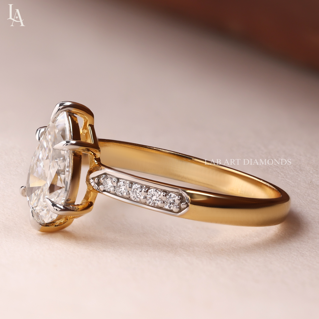 Pear Cut Tapered Pave Band Engagement Ring