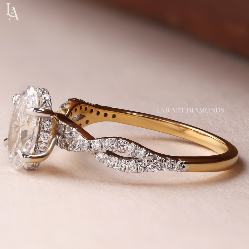 Oval Cut Hidden Halo Twisted Pave Band Engagement Ring