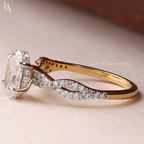 Oval Cut Hidden Halo Twisted Pave Band Engagement Ring
